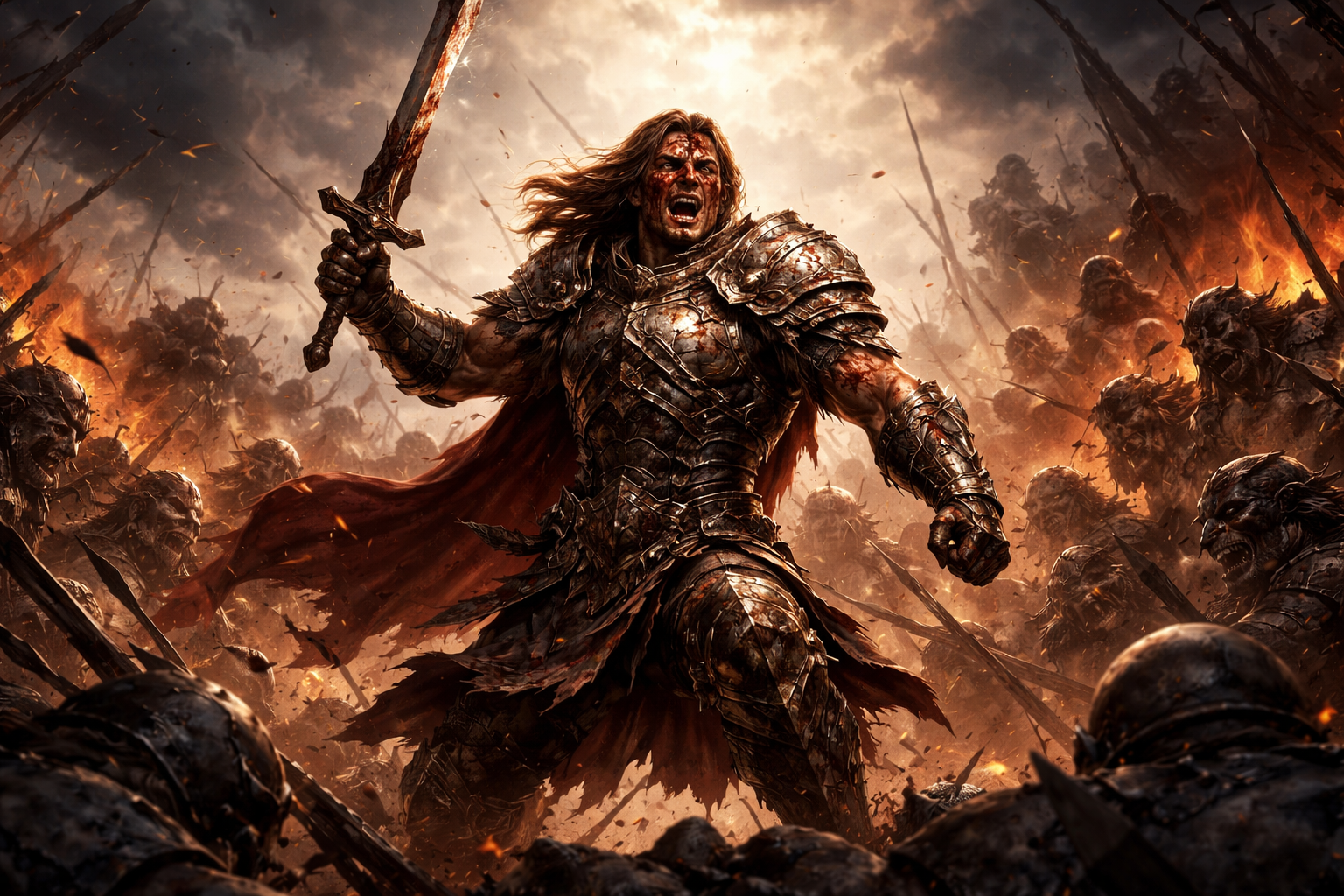 Unbreakable Champion Fighter rising defiant against overwhelming odds