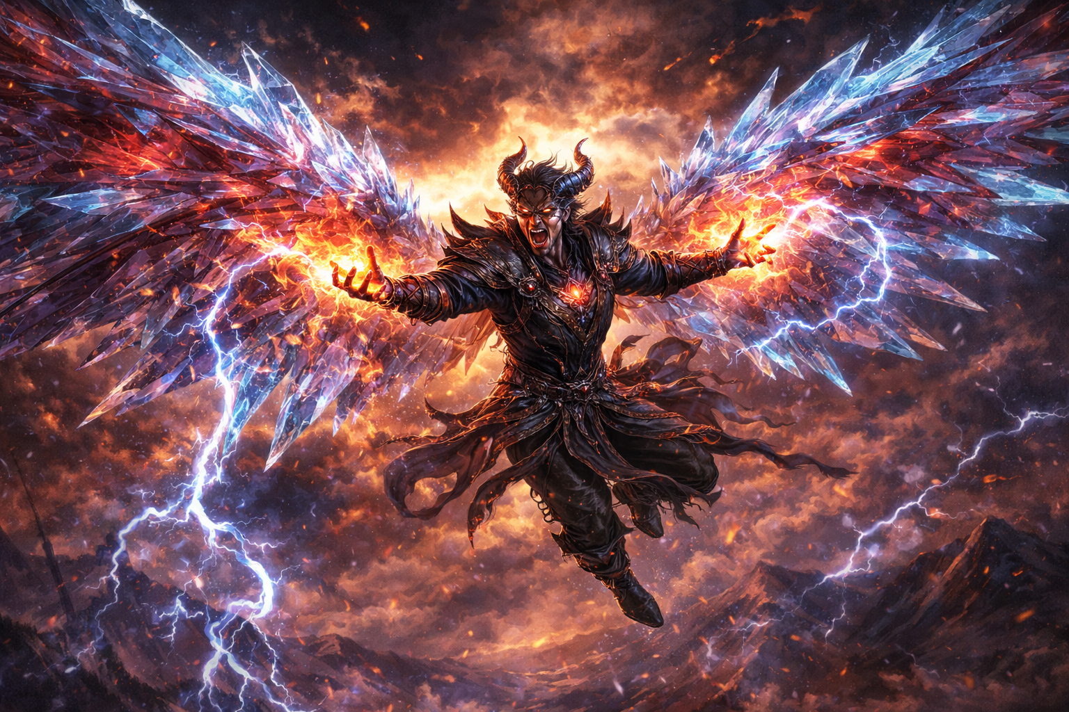 Draconic sorcerer manifesting crystalline wings in flight