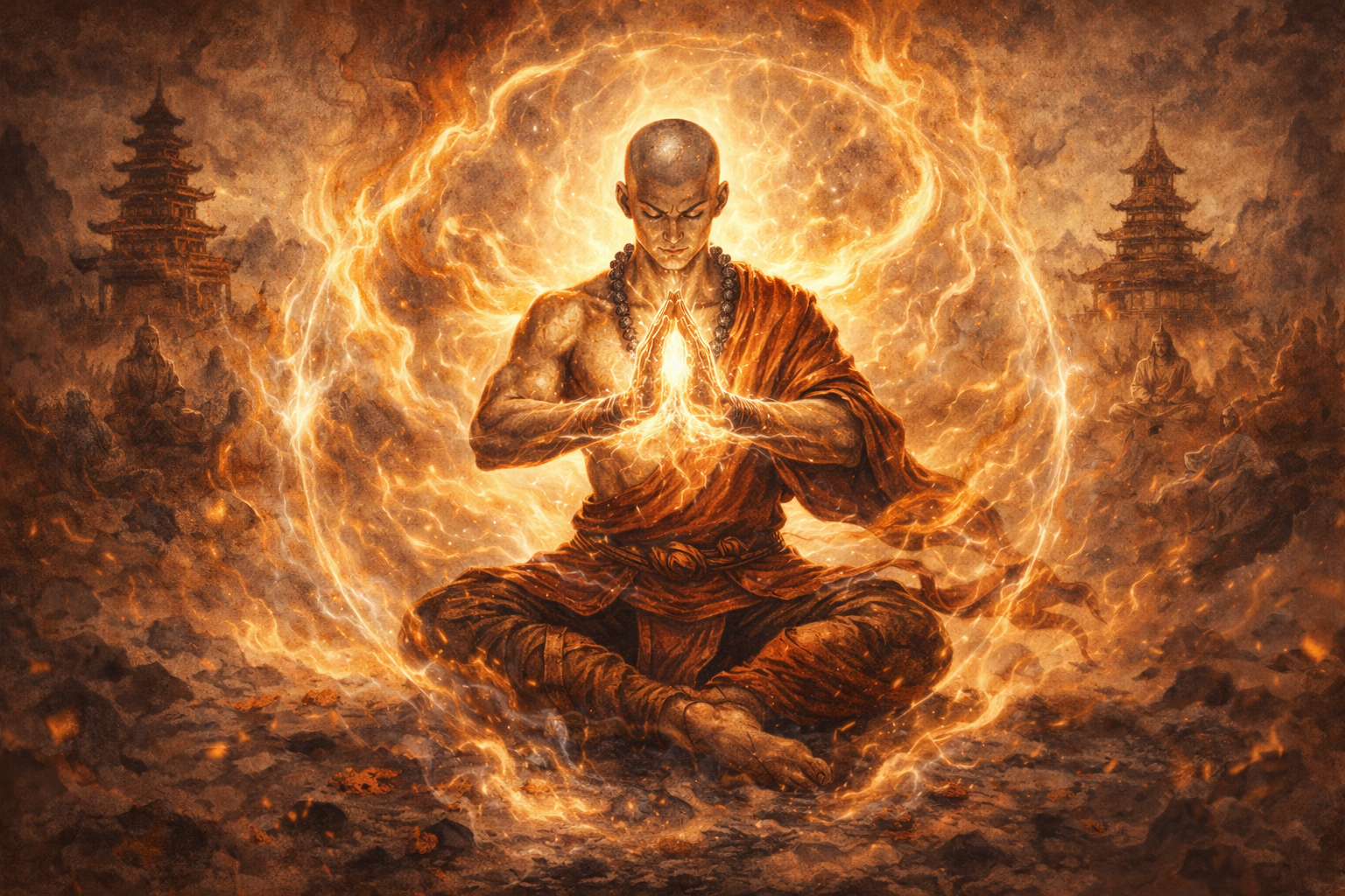 Monk channeling inner focus energy