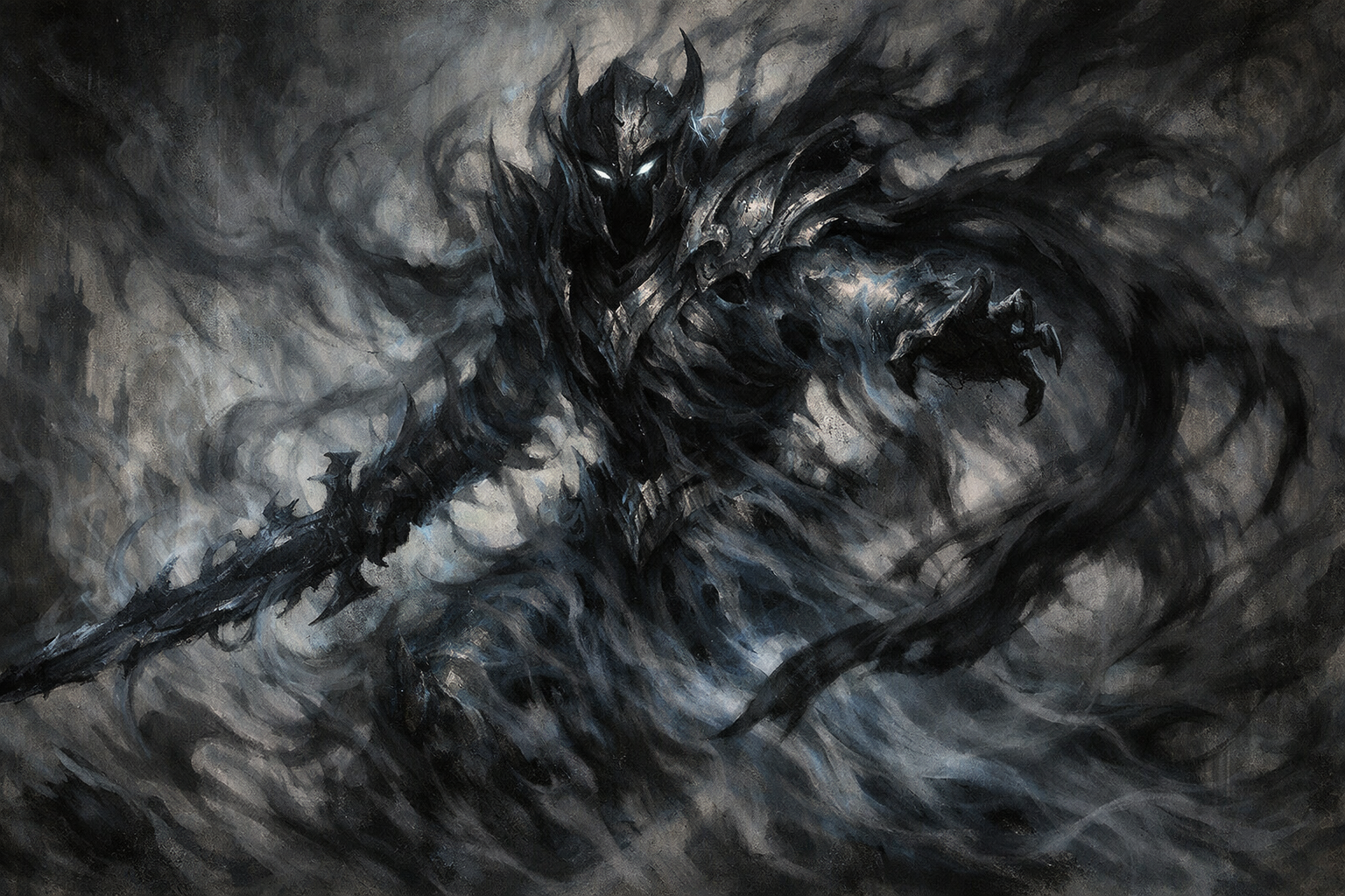 Ultimate Warrior of Shadow shrouded in wraithlike shadows, partially incorporeal